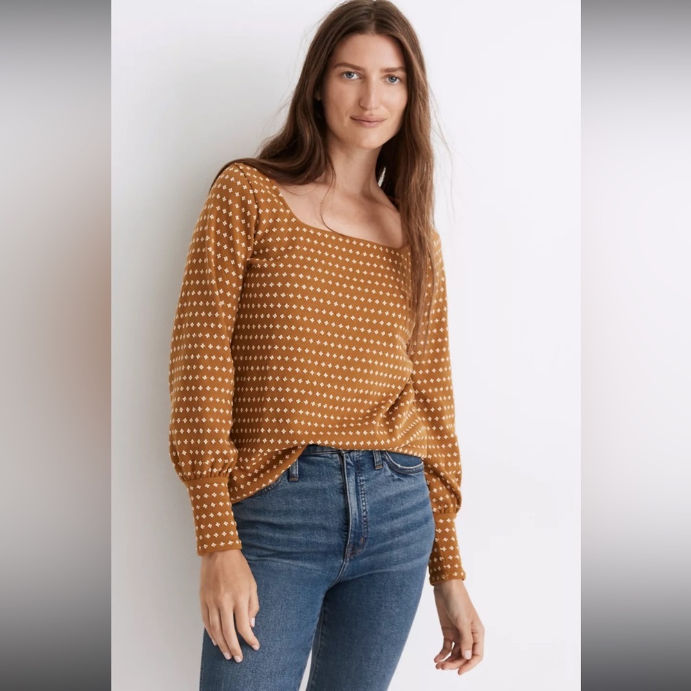 Floral jacquard square neck Madewell top